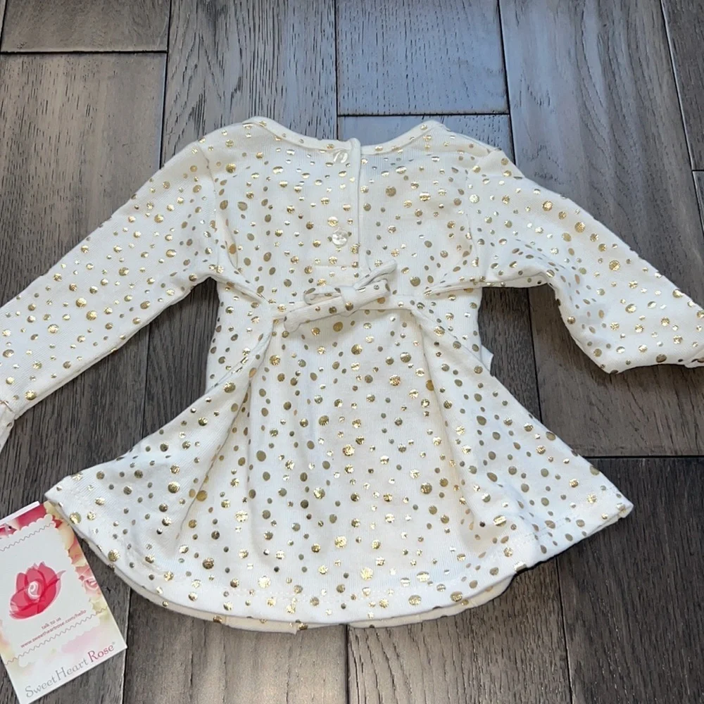 NWT Gold polkadot/ruffle longsleeve dressy shirt with matching  ruffle leggings